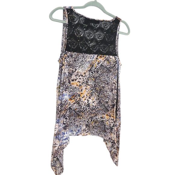 DKNY Jeans Asymmetrical Tank Top Abstract Print Lace Back Boho Chic Size S - Picture 2 of 6